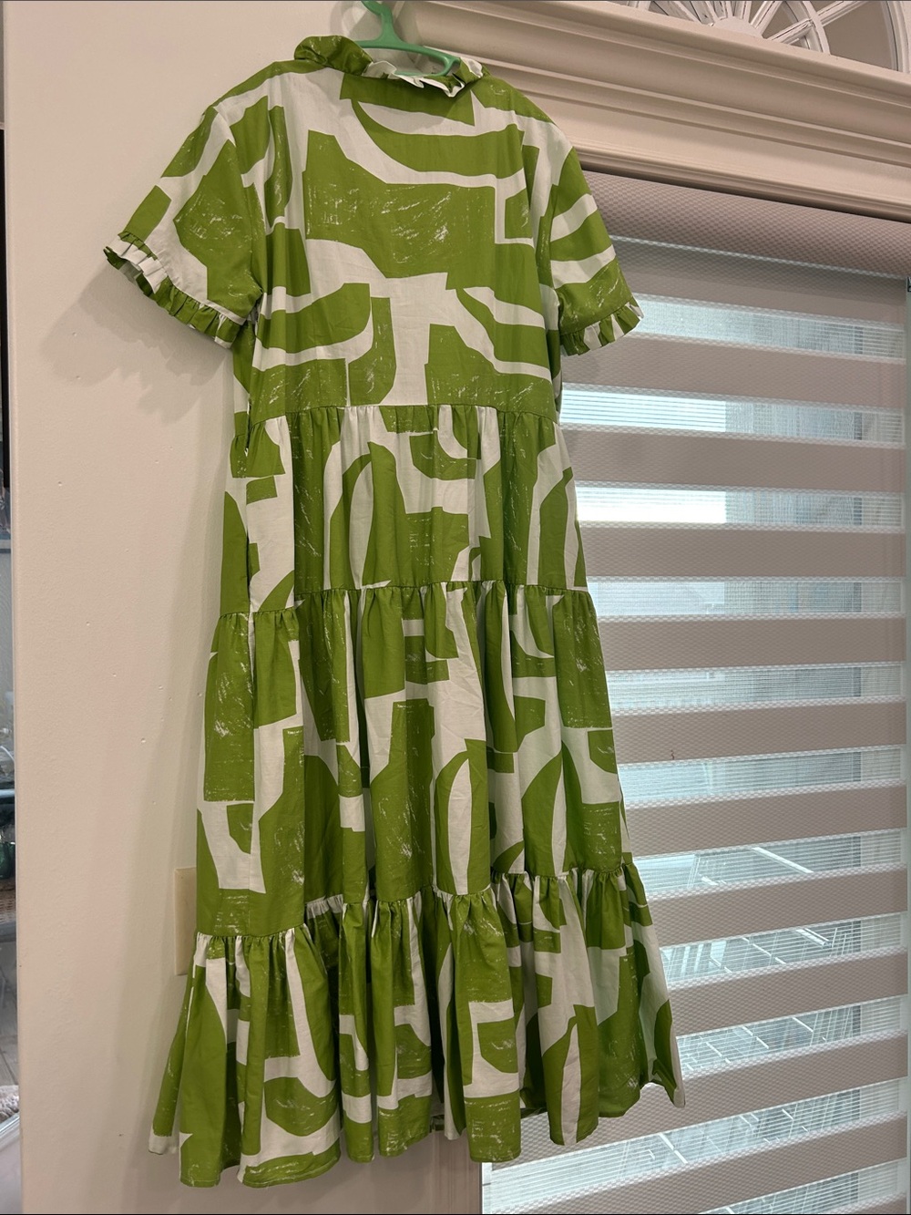 Girls' Green & White Tiered Ruffle Dress
